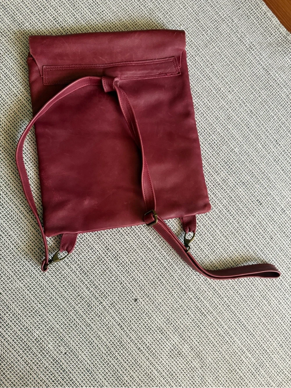 Women's Burgundy Genuine Italian Leather Backpack - Unbranded